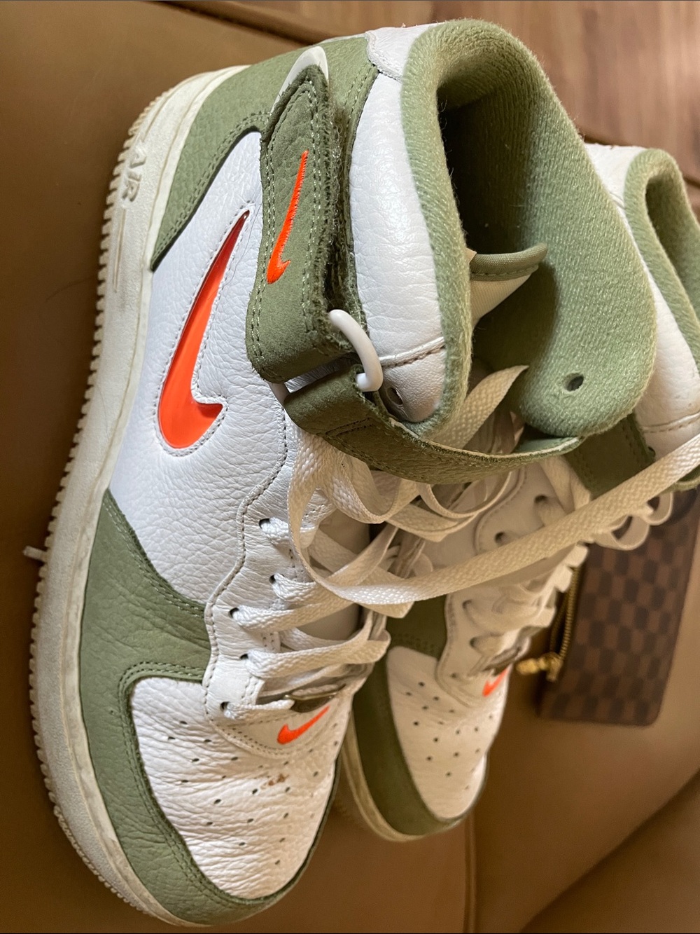 Nike Men’s High-Top Sneakers in White, Olive Green & Orange